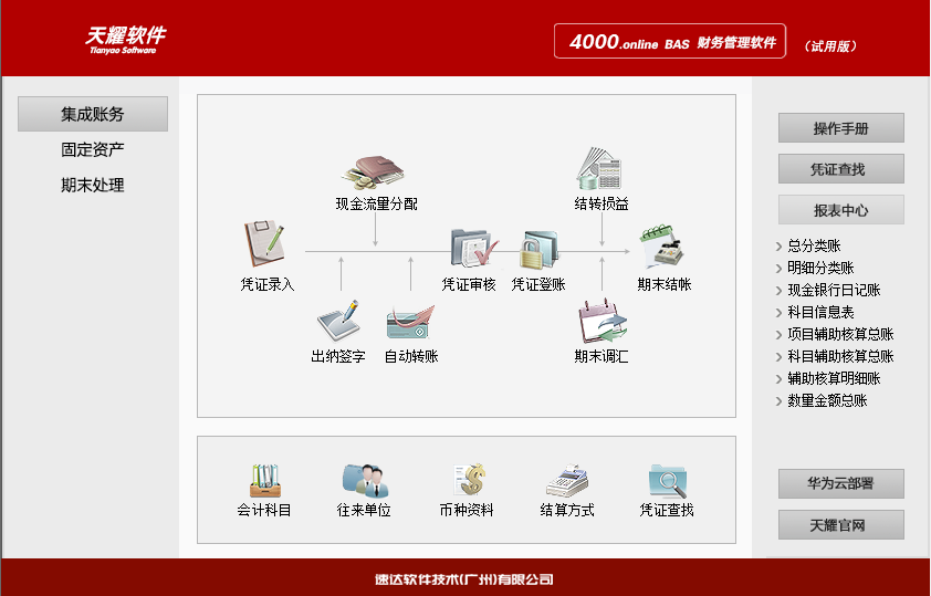 速达天耀4000.onlineBAS纯财务软件固定资产报表期期末