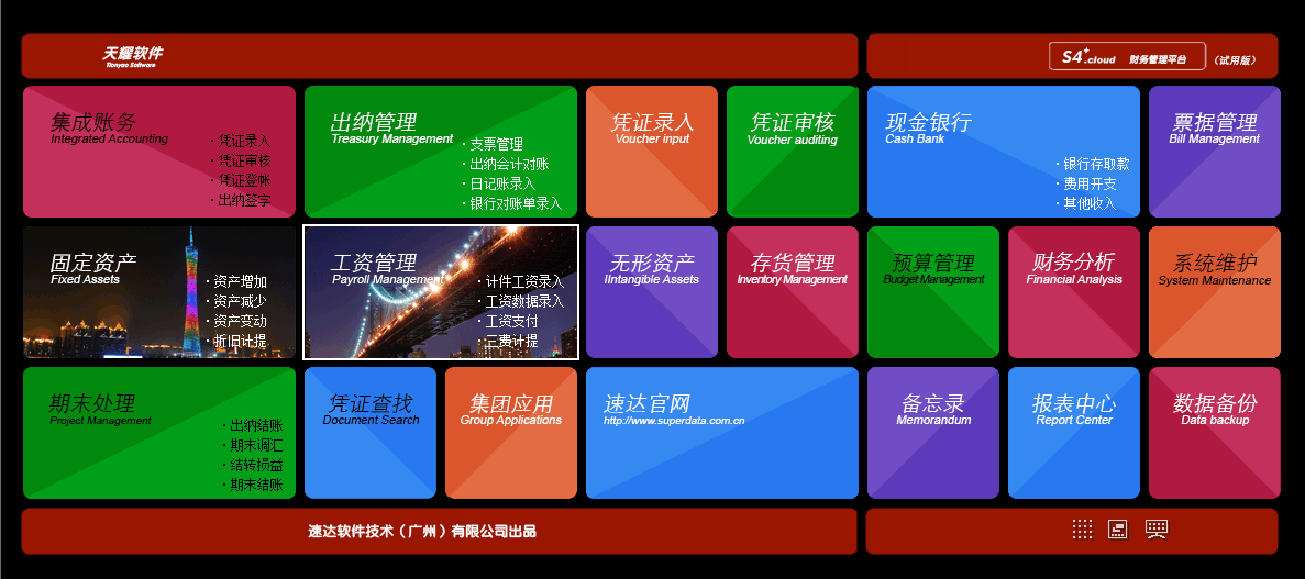 速达天耀S4.cloudSTD财务软件办公人事管理出纳存货工资票