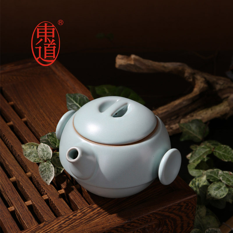 正品东道汝窑功夫茶具汝创意旅行便携茶具一壶一杯福宝茶组快客杯