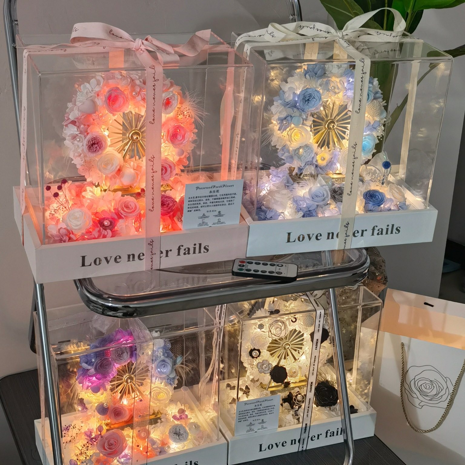 可遥控灯光幸福永生花摩天轮礼盒情人节送女友闺蜜生日创意礼品