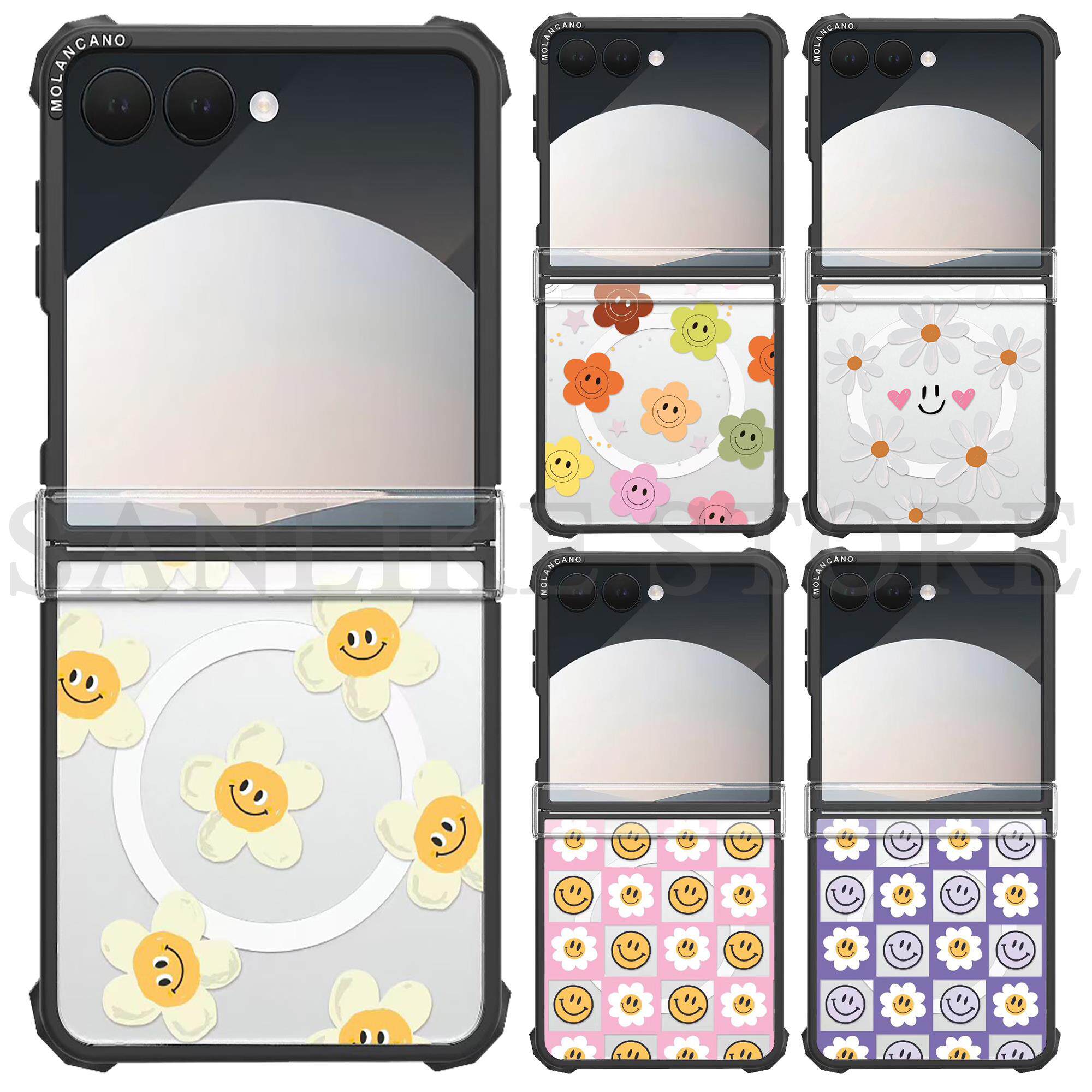 韩国MOLAN三星Galaxy Z Flip7手机壳折叠屏中轴铰链zflip7保护套磁吸笑脸雏菊清新简约透明轻薄防摔外壳