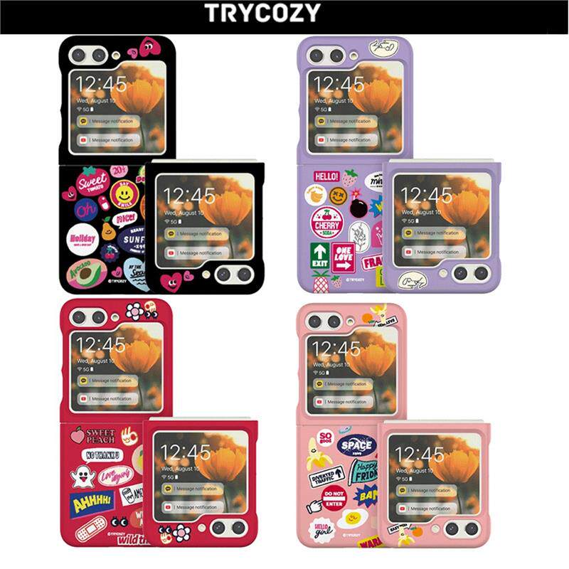 韩国适用三星z flip6手机壳折叠屏保护套flip5卡通防摔可爱w24 flip保护壳时尚拼图贴纸超薄硬壳个性