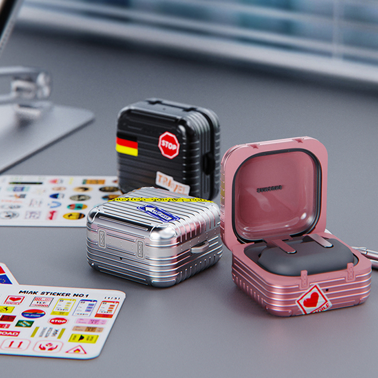 韩国miak行李箱耳机壳三星Galaxy Buds4耳机壳贴纸diy硬壳buds4Pro软硅胶耳机盒带挂绳经典旅行箱耳机保护套