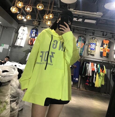 GG潮牌春秋新款女装高街个性荧光色大码休闲不规则拼接连帽卫衣女