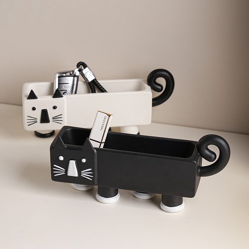 卡通小猫咪侘寂猫收纳盒摆件桌面