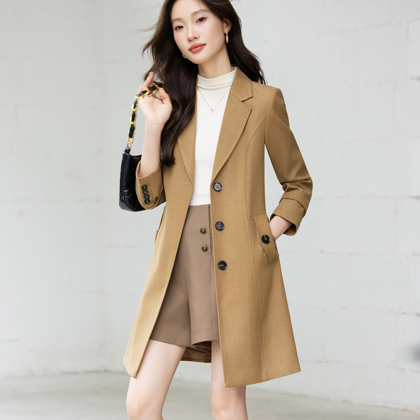 卡其色中长款职业通勤西装风衣女