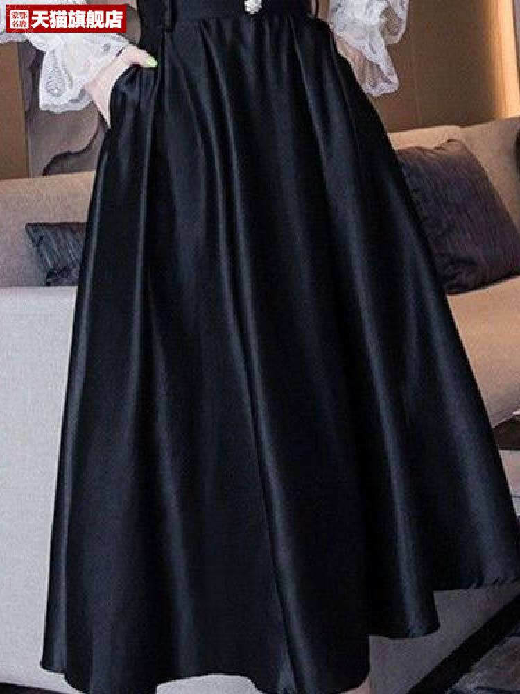 여성용 스커트 가을 겨울 인 햅번 스타일 리틀 블랙 스커트 2024 봄 가을 작은 사람들 빅 스윙 스커트 하이 웨이스트 슬림 우산 스커트