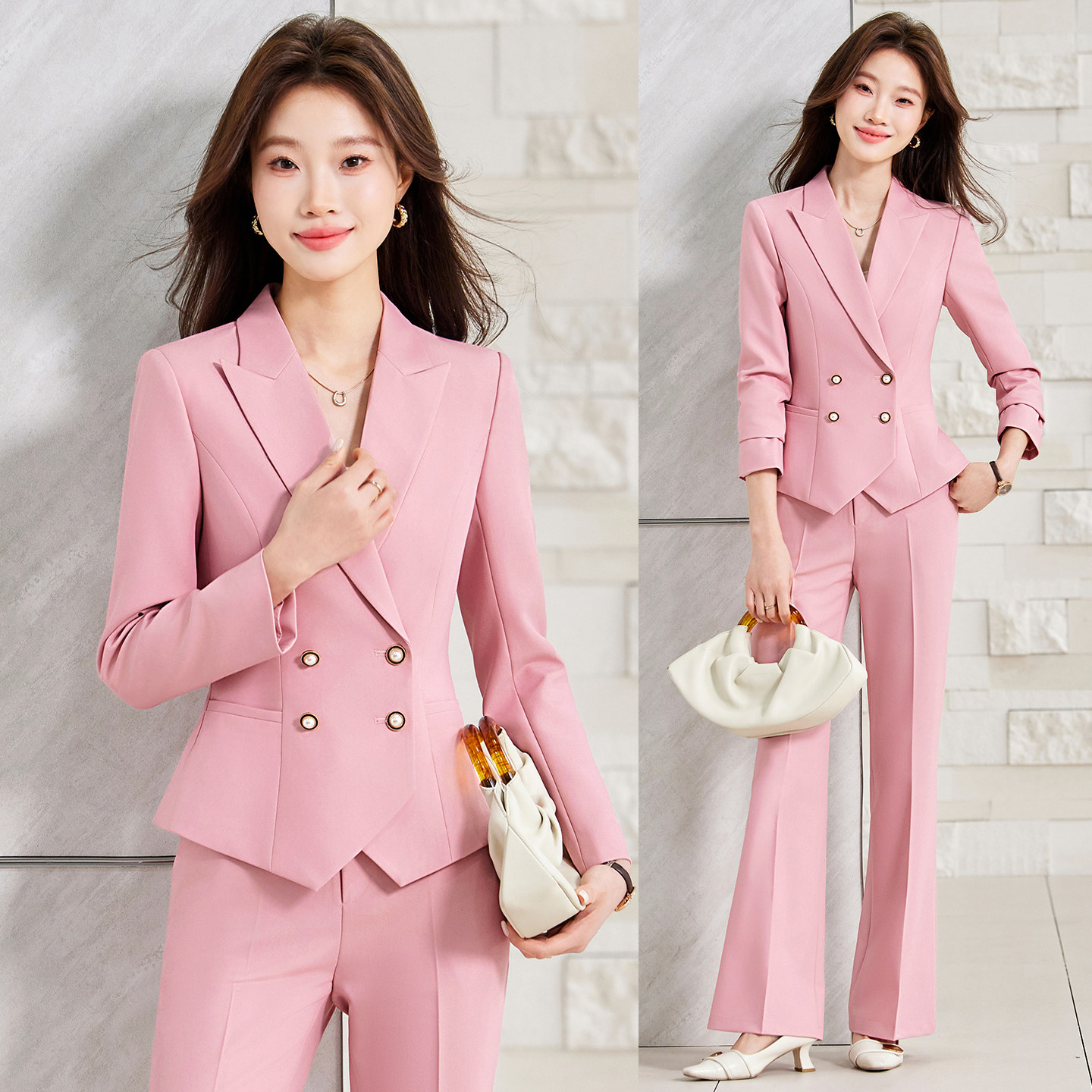 粉色西装外套女春季新款职业装高级感修身显瘦气质西服套装工作服