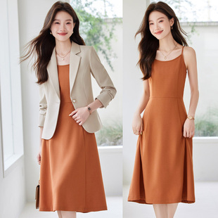 连衣裙秋两件套职业装高级感气质正装长袖西装内搭背心裙子a字裙