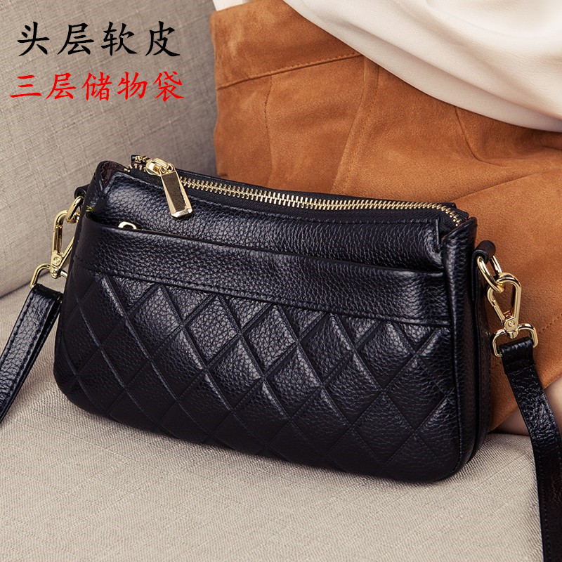 软皮妈妈包女2025新款时尚百搭菱格真皮单肩斜挎包女士手提腋下包