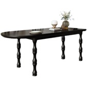 法式 复古轻奢实木餐桌家用小户型黑色弧形工作台半椭圆靠墙饭桌u.