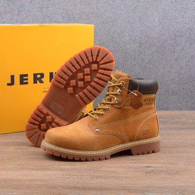 外贸单出老美男士高帮磨砂牛皮缝线马丁靴防滑耐磨户外工装靴黄靴