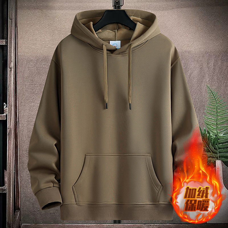 秋冬季宽松潮流连帽加绒加厚卫衣男春秋青少年高中学生帽衫外套男