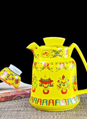 1.5L大容量藏式民族八宝吉祥酥油茶茶壶家用餐厅陶瓷冷水壶泡茶壶