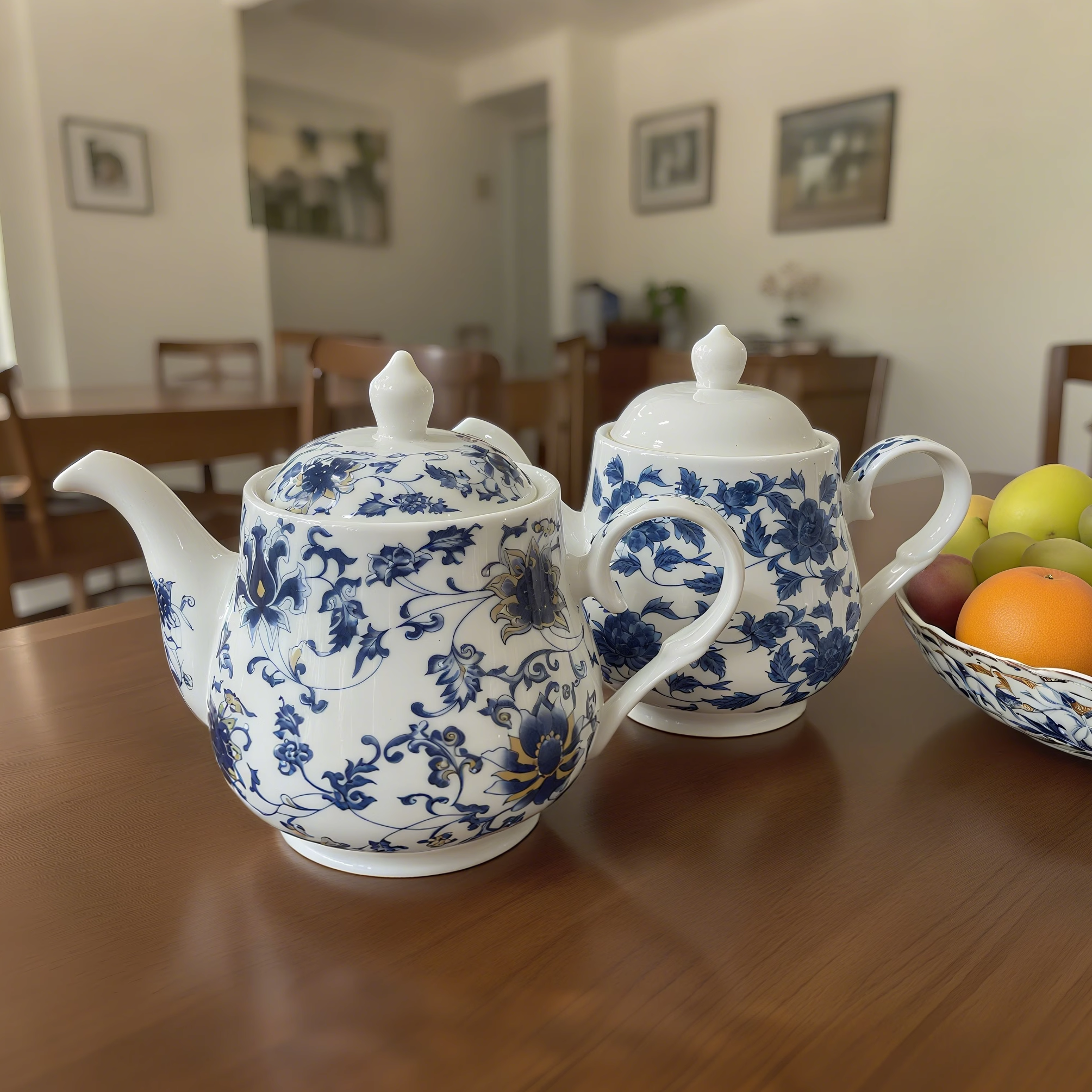 青花陶瓷茶壶 850ml 家用耐高温凉水壶大容量泡茶壶酒店饭店水壶