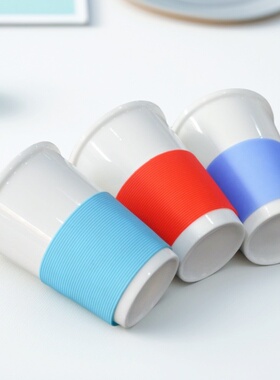 纯白陶瓷水杯家用买一送一情侣杯咖啡杯簌口杯方便携带学生牛奶杯