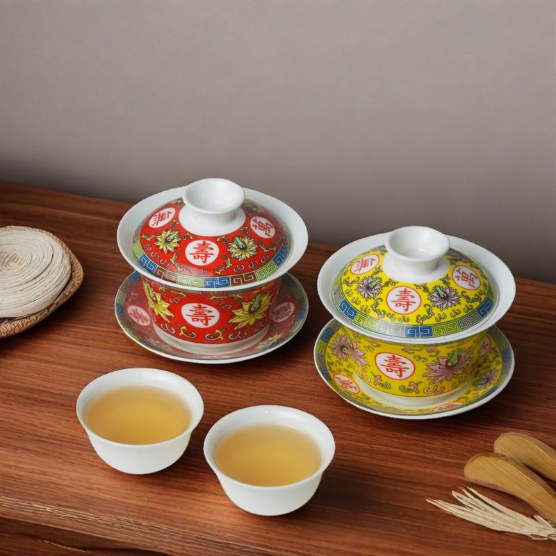 3.8英寸吉祥八宝陶瓷茶杯盖碗
