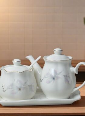 陶瓷调味罐厨房防潮调料罐套装盐糖盐味精辣椒油壶醋壶家用储物罐