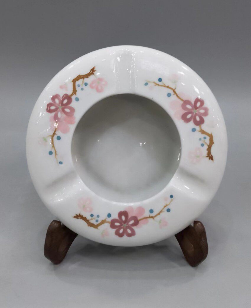 醴陵老瓷器群力60年代环球款手绘梅花烟缸精品原装正品老货