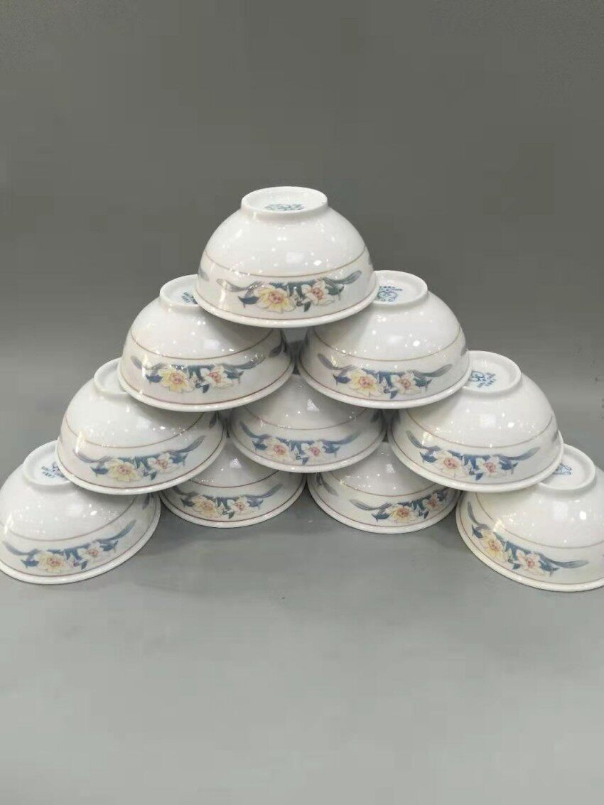 醴陵群力老瓷器90年代釉下彩五彩水仙花12厘米饭碗原装原厂一级品