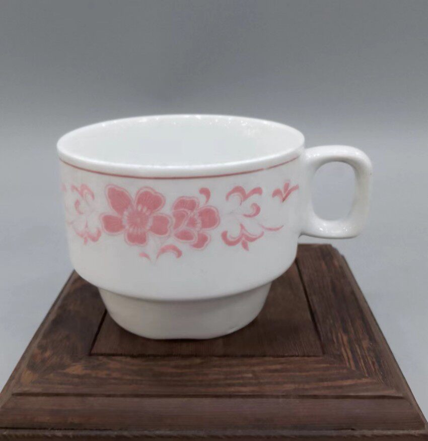醴陵老瓷器群力瓷厂80年代红海棠加厚咖啡杯茶杯一级正品特价包邮