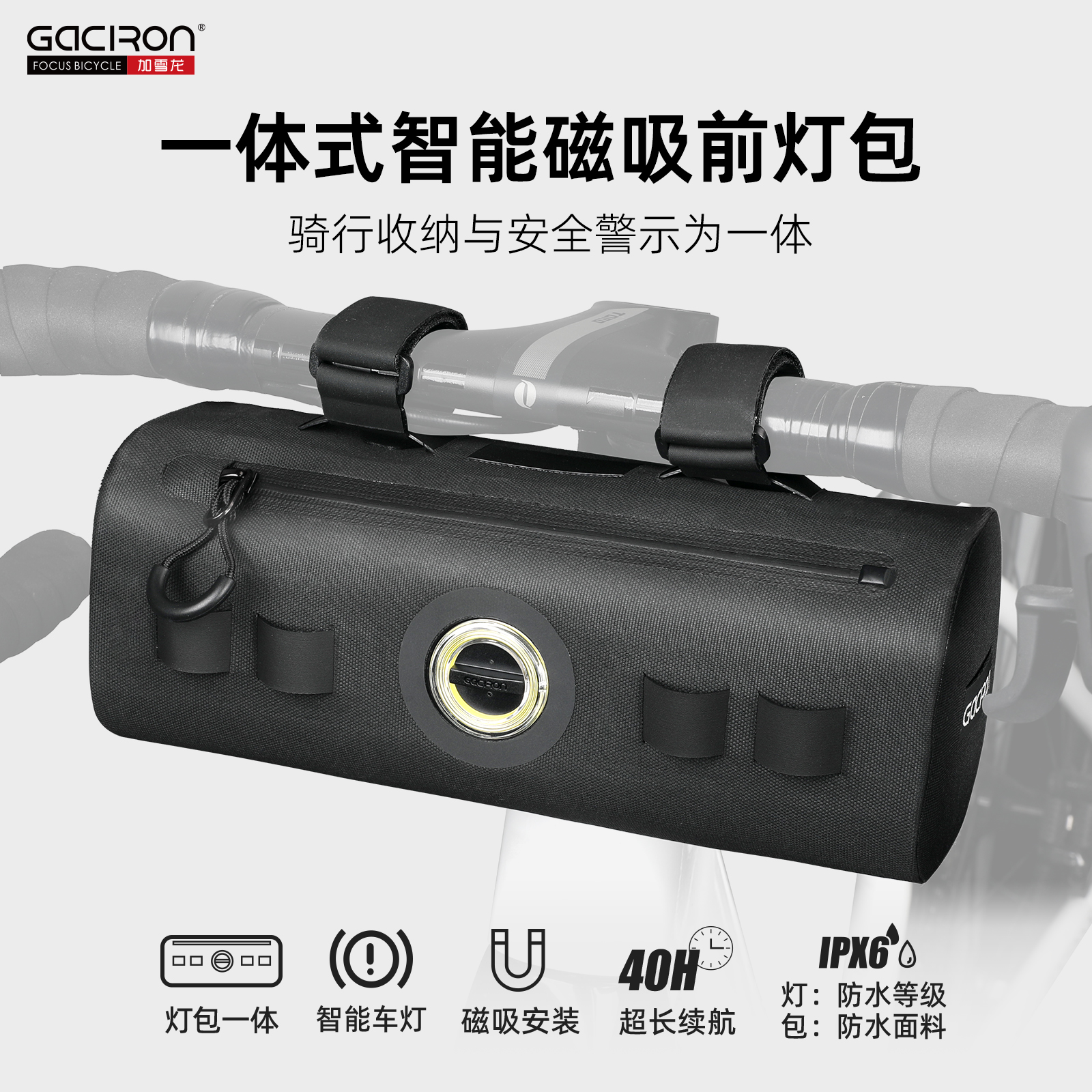 加雪龙LBF02一体式智能磁吸前灯山地公路车收纳包前挂包骑行装备