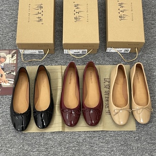 Kacey Devlin鹿皮软底平底鞋女漆皮杏色轻便透职业气孕妇芭蕾单鞋
