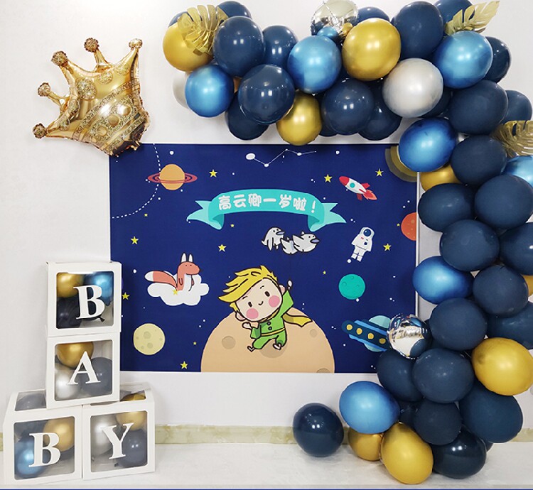 宝宝1周岁宴太空主题宇航员生日周岁百天满月气球背景海报套装