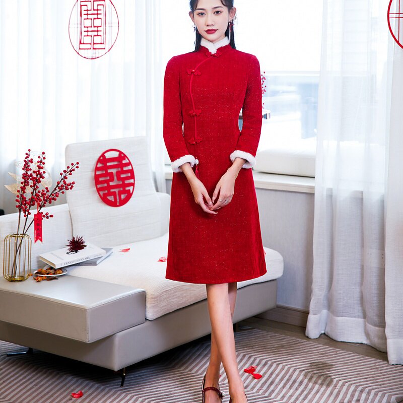 2026新款红色旗袍春季加厚改良小袄拜年服女国风元素中国风新中式