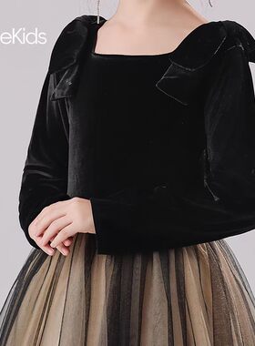 2026新款儿童礼服女童高端洋气走秀钢琴小提琴演出服黑色丝绒网纱