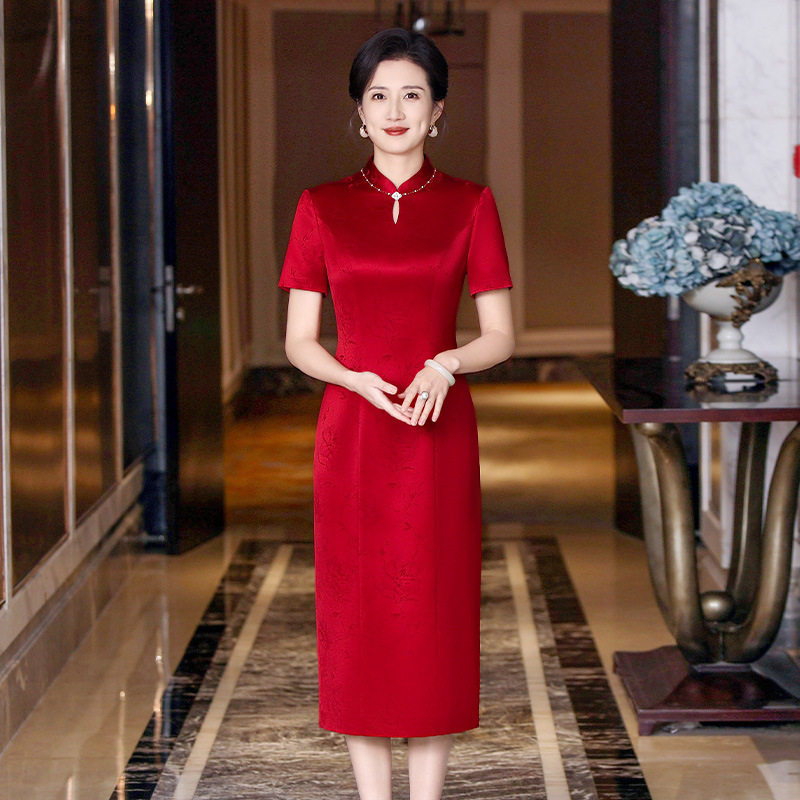 2026新款夏季喜婆婆改良旗袍裙复古新中式妈妈装气质显瘦礼服裙高