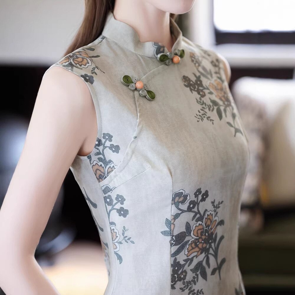 2026新款贝之韵花色改良提花长款旗袍女春短袖年轻款上班穿高