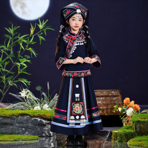 2026新款三月三儿童壮族服装女童广西少数民族苗族彝族舞蹈表演出