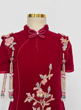 2026新款女童旗袍裙中国风女孩红色新中式花童礼服儿童连衣裙夏季
