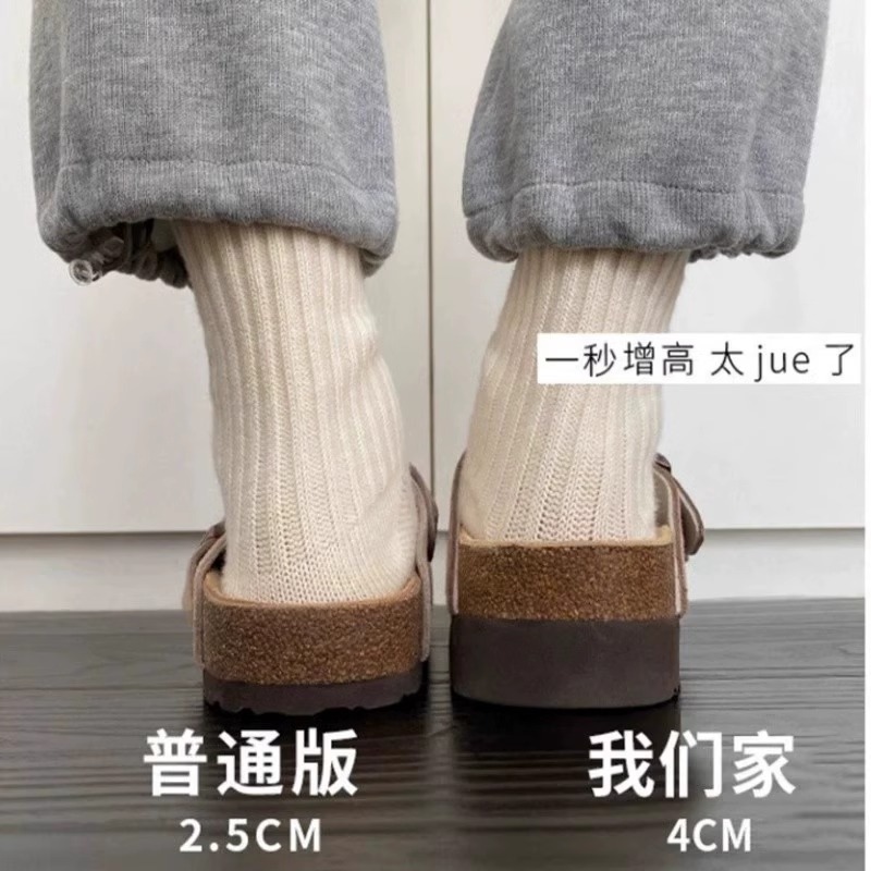厚底勃肯鞋女2025春新款增高真皮包头拖女全包日系博肯软底半拖鞋