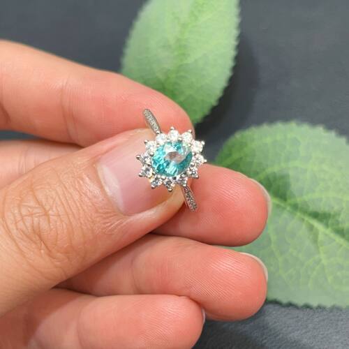 瑞耀珠宝磷灰石戒指S925银天然湖水蓝日常简约通勤设计可定金镶嵌