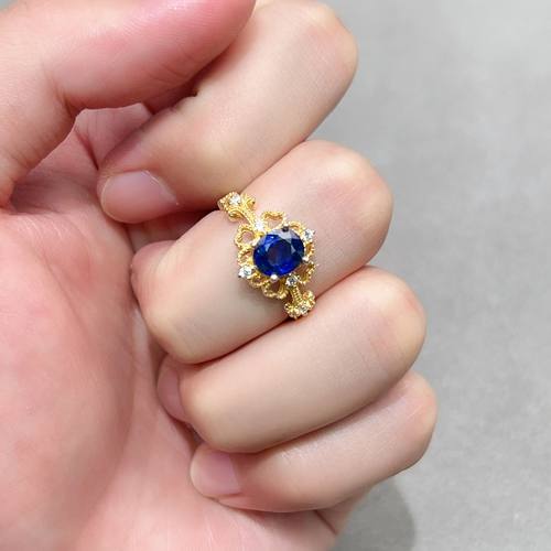 瑞耀珠宝天然皇家蓝戒指6*8S925明艳镶金高档通勤设计送佳人礼物