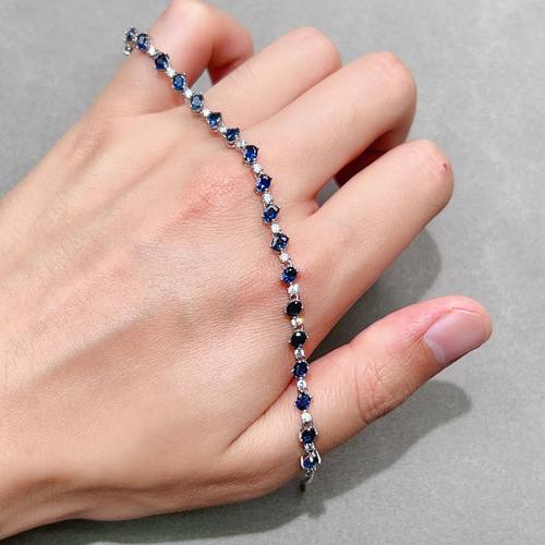 瑞耀天然彩色蓝宝石手链3*4s925银女彩虹精品精工镶嵌轻奢可订K金