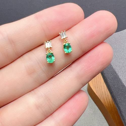 祖母绿耳钉925银4*5木佐色