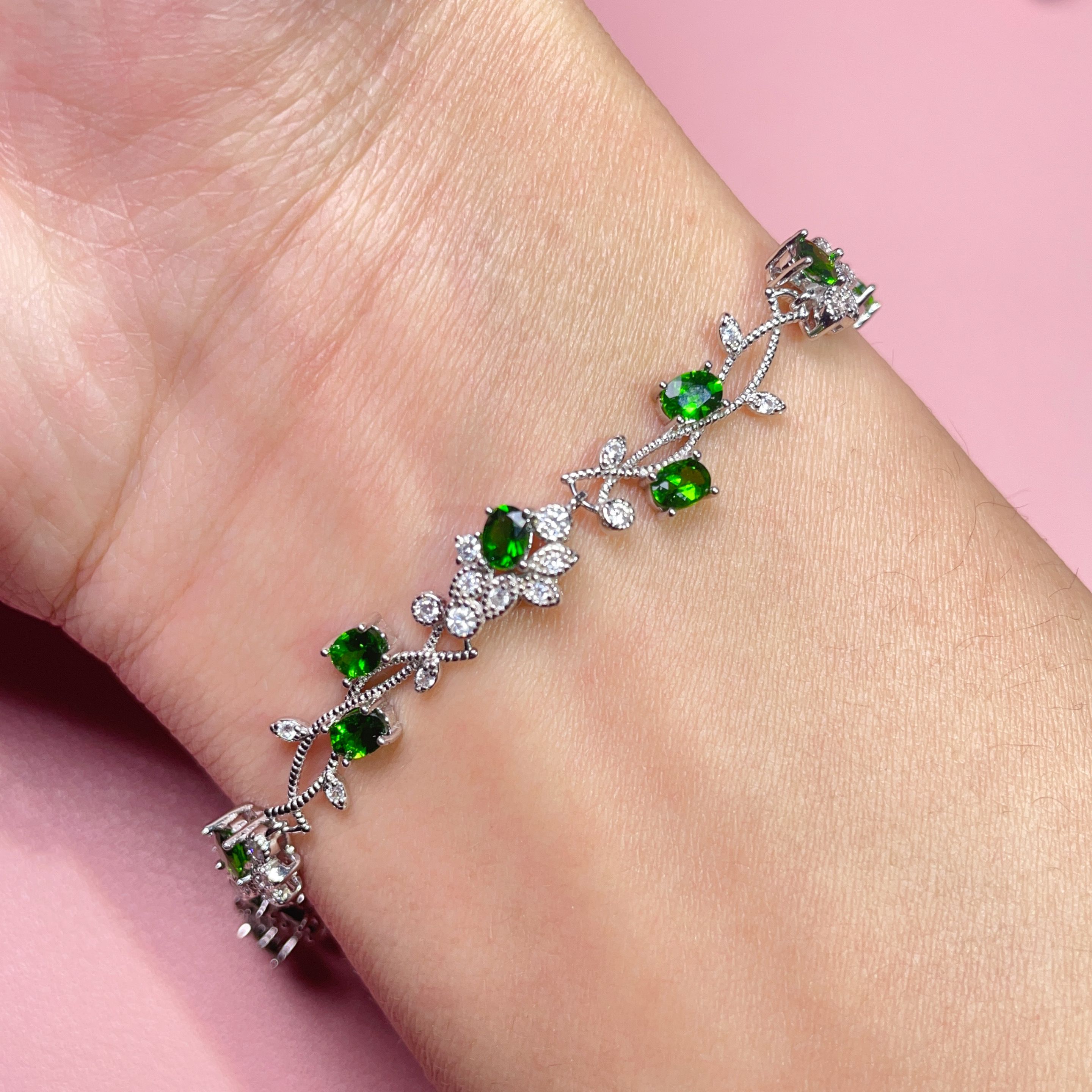 瑞耀天然透辉石藤蔓3*4手链女精品925银镶嵌轻奢小众送女友可订金