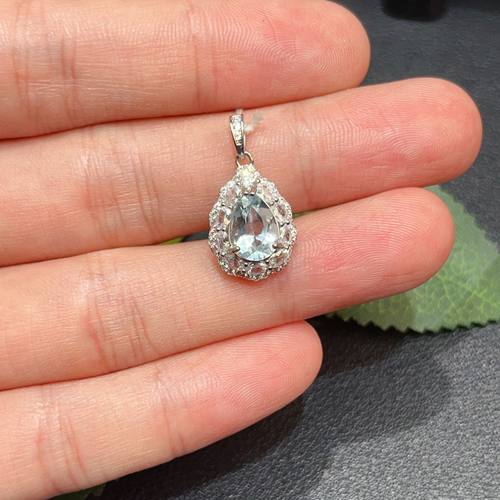 瑞耀珠宝海蓝宝石吊坠S925银精致日常简约通勤设计可定做k金镶嵌