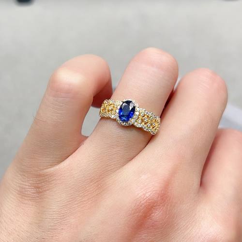 瑞耀珠宝天然皇家蓝戒指5*7S925明艳镶金高档通勤设计送佳人礼物