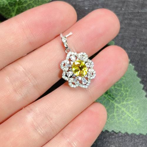 天然黄色蓝宝石吊坠女925银可定同款k金轻奢设计感法式复古金丝雀