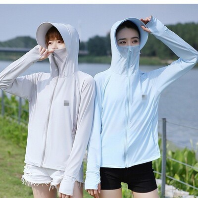 兔子冰丝防晒衣女夏季薄款网纱运动户外连帽外套女防紫外线防晒服