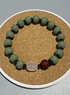 天彩汝窑汝瓷豆绿釉陶瓷手串手工艺纯手工中式