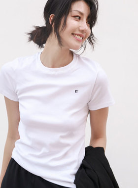 网红t恤女短袖2025简约ins字母刺绣时尚T恤白色洋气上衣圆领修身