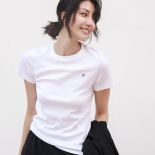网红t恤女短袖 2025简约ins字母刺绣时尚 T恤白色洋气上衣圆领修身