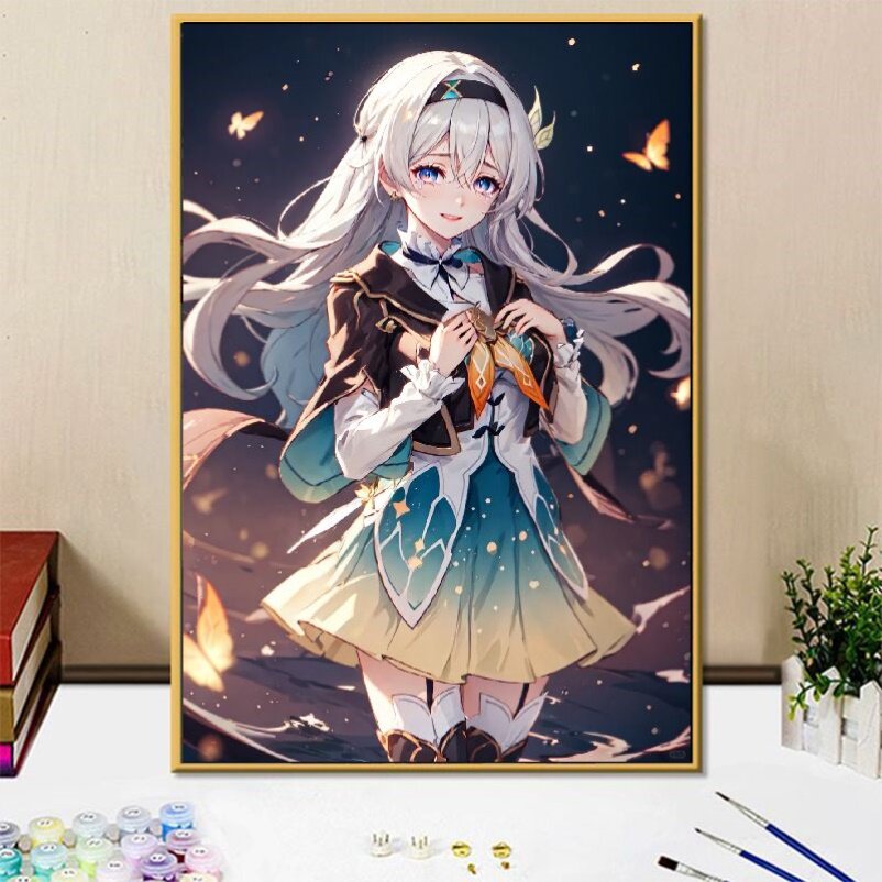 星穹铁道流萤diy数字油画游戏卡通人物手绘填色丙烯画装饰油彩画