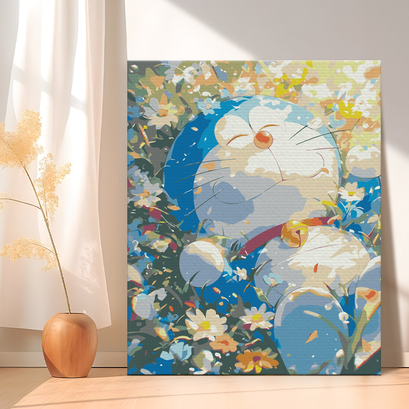 哆啦a梦数字油画diy全家福手工填色涂鸦卡通解压定制丙烯油彩画