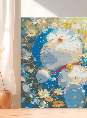 哆啦a梦数字油画diy全家福手工填色涂鸦卡通解压定制丙烯油彩画